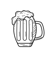 Glass beer mug with foam icon. Vector illustration of a logo for a bar or pub. Single doodle sketch isolate on white.