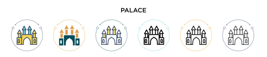 Palace icon in filled, thin line, outline and stroke style. Vector illustration of two colored and black palace vector icons designs can be used for mobile, ui, web