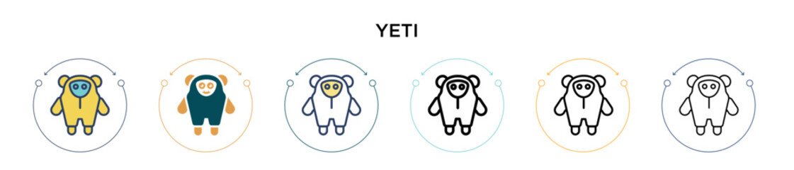 Yeti icon in filled, thin line, outline and stroke style. Vector illustration of two colored and black yeti vector icons designs can be used for mobile, ui, web - obrazy, fototapety, plakaty