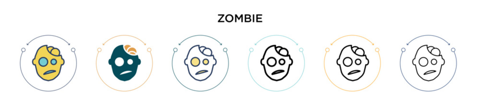 Zombie icon in filled, thin line, outline and stroke style. Vector illustration of two colored and black zombie vector icons designs can be used for mobile, ui, web