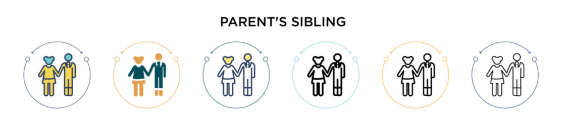 Parent's sibling icon in filled, thin line, outline and stroke style. Vector illustration of two colored and black parent's sibling vector icons designs can be used for mobile, ui, web