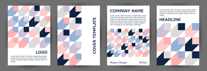 Business brochure cover layout collection vector design. Swiss style retro placard mockup
