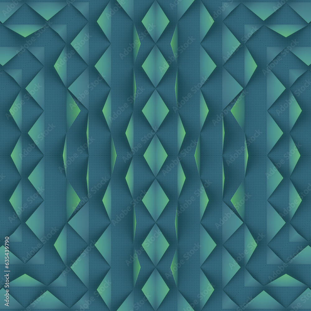 Poster Geometric symmetrical composition of triangles with blue-green gradient. 3d rendering digital illustration