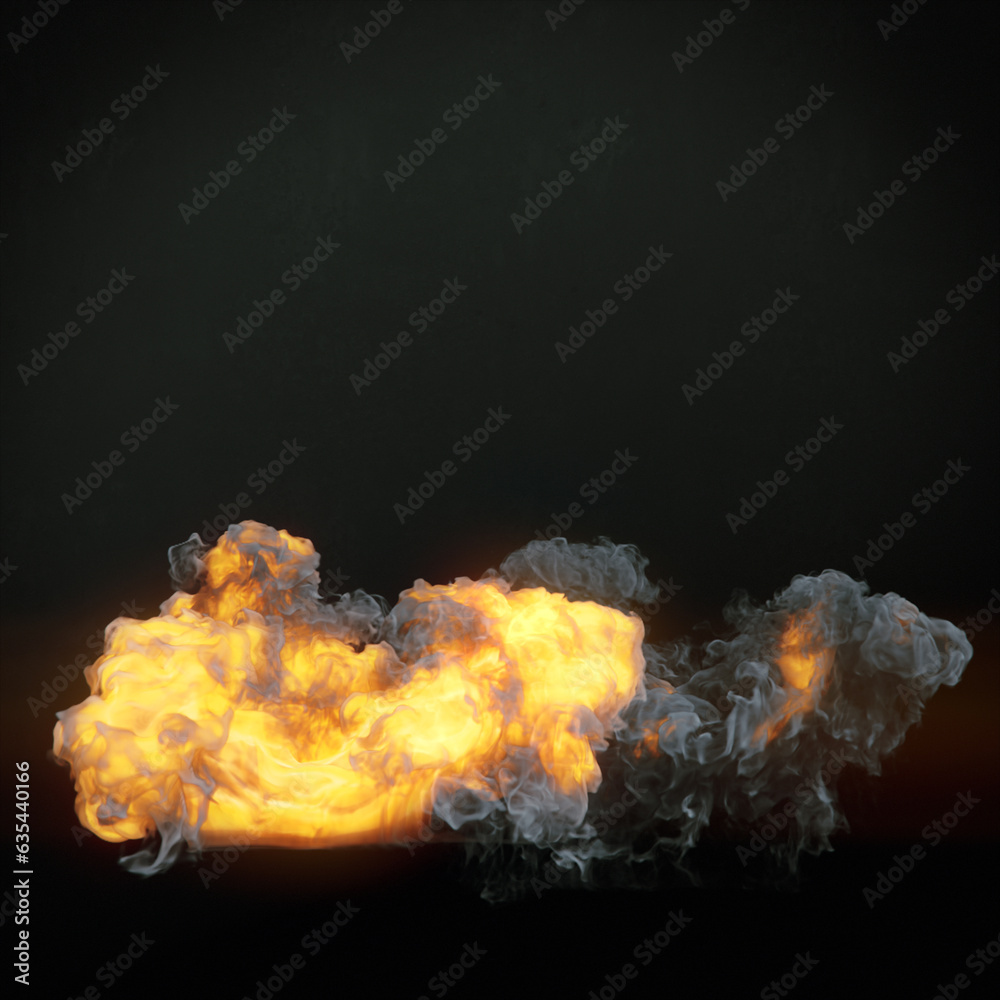 Poster close up hot explosions with dark smoke. abstract digital illustration. modern background. 3d render