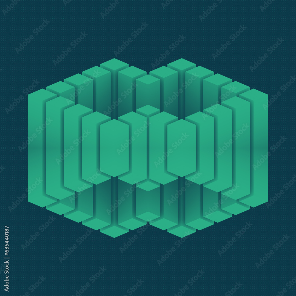 Aufkleber Abstract futuristic dark green background with digital illustration of rectangular geometric shapes. 3d rendering