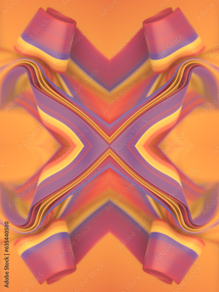 Aufkleber modern kaleidoscopic pattern with flying stripes of fabric in the wind. 3d rendering digital illustr