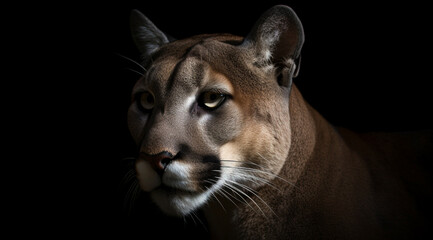 Cougar on a black background, created with Generative AI technology.