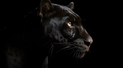 Raamstickers Black panther on a black background, created with Generative AI technology. © Atlas