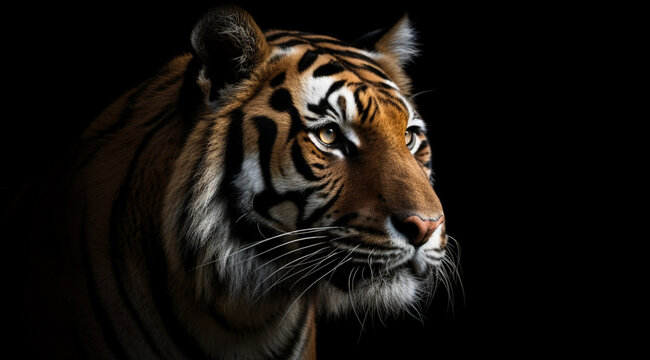 Tiger on a black background, created with Generative AI technology.