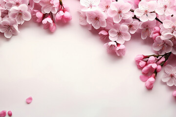 a pink flower in a vase on a pink floor, in the style of cherry blossoms, minimalist backgrounds, elaborate borders, use of paper, spectacular backdrops, twisted branches, floral accents