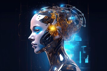 AI robot womans profile abstract illustration - Generative AI.
