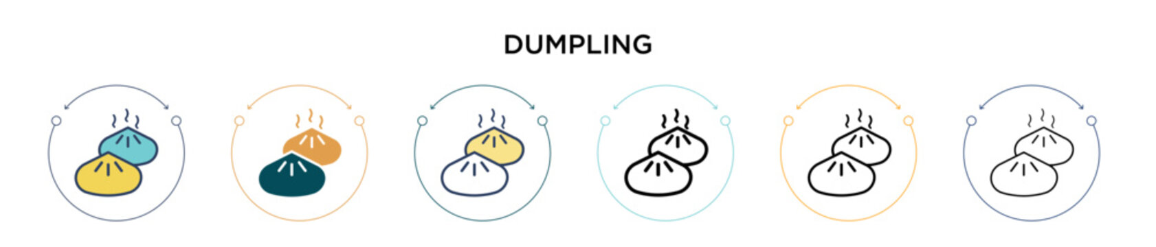 Dumpling icon in filled, thin line, outline and stroke style. Vector illustration of two colored and black dumpling vector icons designs can be used for mobile, ui, web