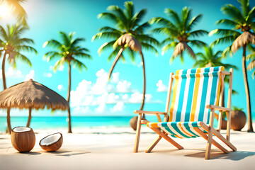 Fototapeta na wymiar beach with coconut palm trees and sun