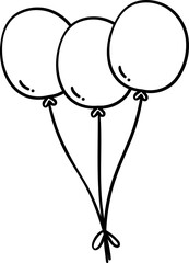 Cute simple Birthday balloons outline doodle cartoon illustration