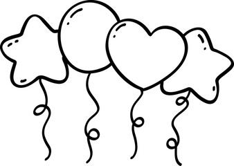 Cute simple Birthday balloons outline doodle cartoon illustration