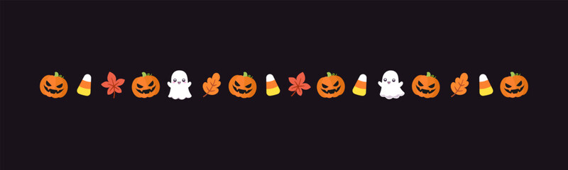 Separator Border illustration line of cute ghost, jack o lanterns, trick or treat icon pattern for Halloween day concept of autumn season
