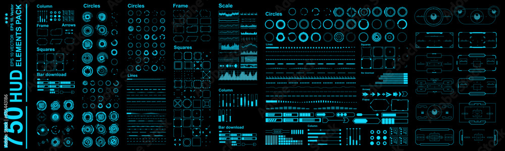 Wall mural big set of futuristic hud elements. virtual graphical user interface. mega set of hud, gui, ui eleme