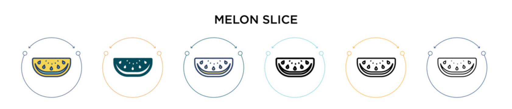 Melon slice icon in filled, thin line, outline and stroke style. Vector illustration of two colored and black melon slice vector icons designs can be used for mobile, ui, web