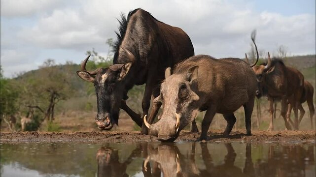 &Ntilde;u azul y fac&oacute;quero bebiendo agua, &Aacute;frica