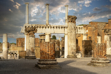 The Basilica at the archaeological site of Pompei (Scavi) . Ruins of ancient city of Pompeii near...