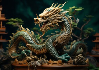 Fototapeta premium Chinese new year of the green wooden dragon