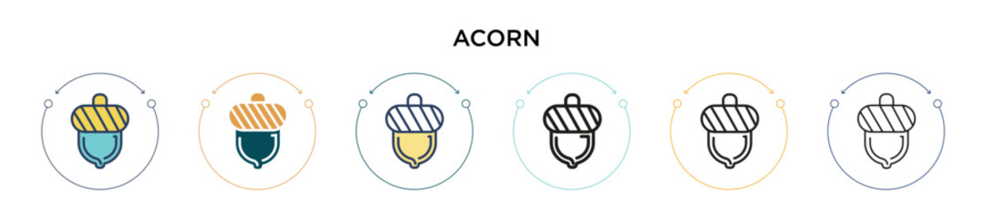 Acorn icon in filled, thin line, outline and stroke style. Vector illustration of two colored and black acorn vector icons designs can be used for mobile, ui, web © Digital Bazaar