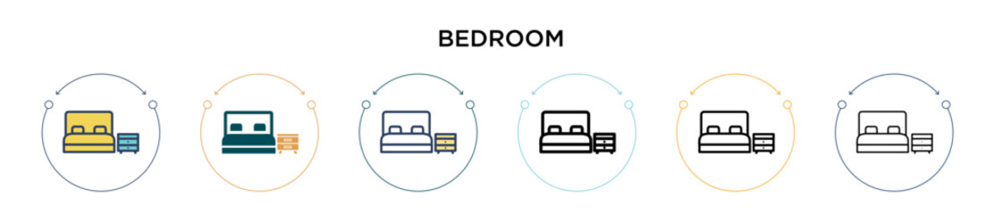 Bedroom icon in filled, thin line, outline and stroke style. Vector illustration of two colored and black bedroom vector icons designs can be used for mobile, ui, web