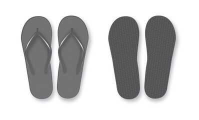Realistic 3d black Blank Empty Flip Flop Closeup Isolated on White Background. Design Template of Summer Beach Flip Flops Pair Mockup. Vector