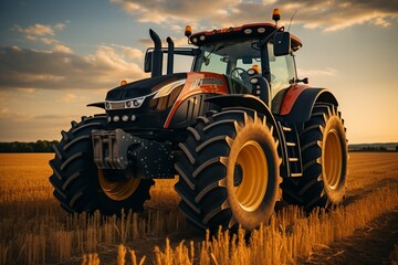 Powerful backdrop , oversized tires for tractor, truck, or harvester exude industrial might Generative AI