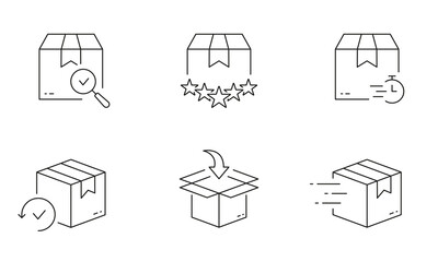 Cardboard Package, Box Line Icon Set. Parcel Shipping Linear Pictogram. Carton Container, Fast Delivery Service Symbol. Shipment and Distribution Sign. Editable Stroke. Isolated Vector Illustration
