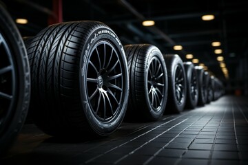 Black backdrop emphasizes fuel efficient summer tires, studio shot with dynamic lighting Generative AI