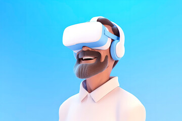 Happy man modern vr avatar enjoys headset. The concept of minimal application of modern technologies