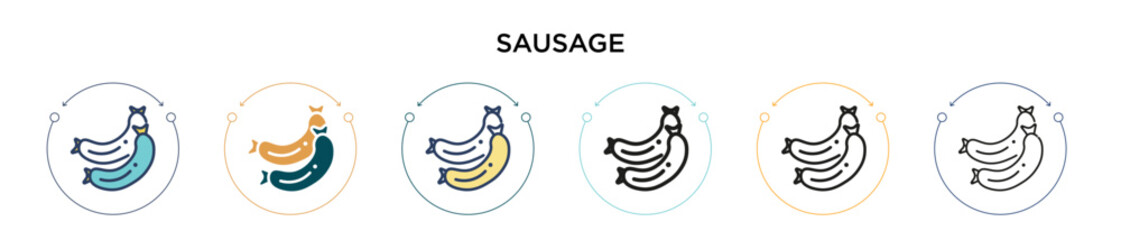 Fototapeta premium Sausage icon in filled, thin line, outline and stroke style. Vector illustration of two colored and black sausage vector icons designs can be used for mobile, ui, web