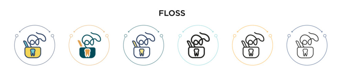 Floss icon in filled, thin line, outline and stroke style. Vector illustration of two colored and black floss vector icons designs can be used for mobile, ui, web