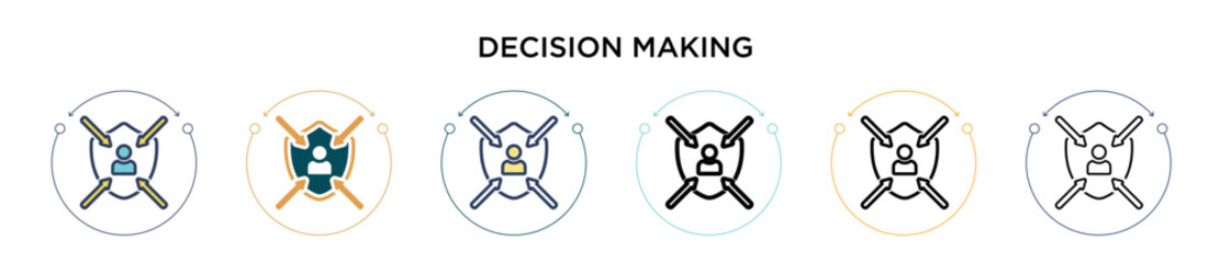 Decision making icon in filled, thin line, outline and stroke style. Vector illustration of two colored and black decision making vector icons designs can be used for mobile, ui, web