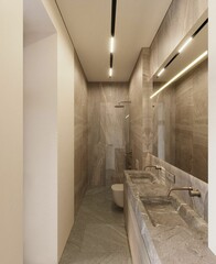 3D visualization of a modern bathroom interior. Shower zone. Modern interior