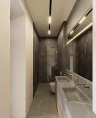 3D visualization of a modern bathroom interior. Shower zone. Modern interior