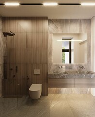 3D visualization of a modern bathroom interior. Shower zone. Modern interior