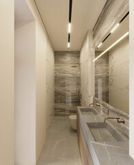 3D visualization of a modern bathroom interior. Shower zone. Modern interior