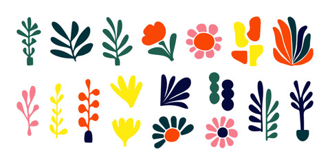 Set trendy elements, shapeless forms, abstract shapes for create modern design. Collection of hand drawn decorative elements, matisse bundle for create stylish collage, organic shapes matisse inspired