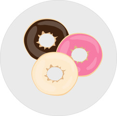 Chocholate, strawberry, and vanilla doughnut on plate