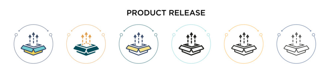 Fototapeta premium Product release icon in filled, thin line, outline and stroke style. Vector illustration of two colored and black product release vector icons designs can be used for mobile, ui, web