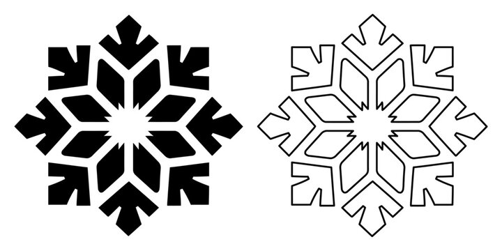 Snowflake icon. Black snowflake icons on white background.