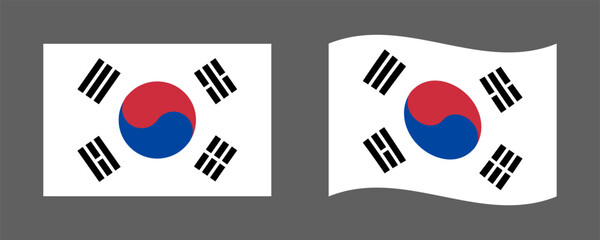South Korea flag signs set. Independence Day of South Korea. National symbols for Corean holidays.