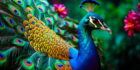 Fototapeta premium Spectacular Peacock: A spectacular peacock, its beauty sure to take your breath away