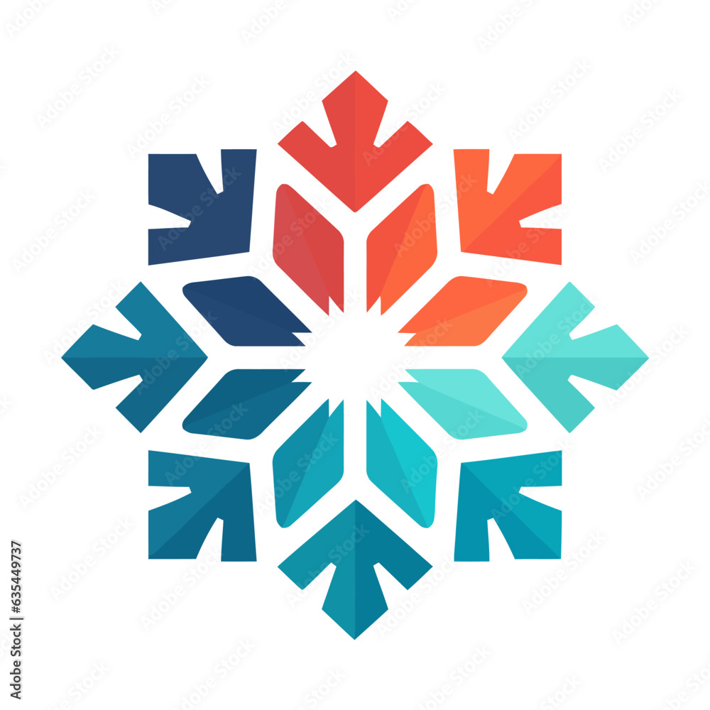 Wall mural snowflake icon. abstract multicolored snowflake on white background.