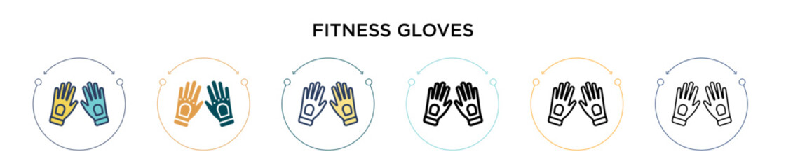 Obraz premium Fitness gloves icon in filled, thin line, outline and stroke style. Vector illustration of two colored and black fitness gloves vector icons designs can be used for mobile, ui, web