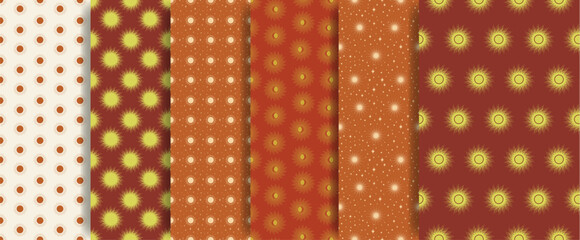 Seamless pattern set with heavenly element - retro sun on red