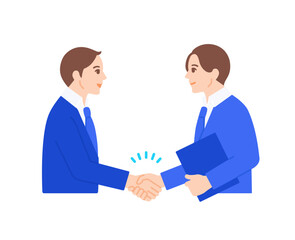 交渉成立。握手をするシンプルなビジネスパーソンのイラスト素材。