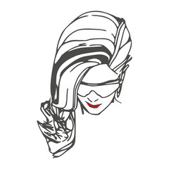 Silhouette of a female head. Beauty and fashion. Elegant silhouette of a woman wearing sunglasses